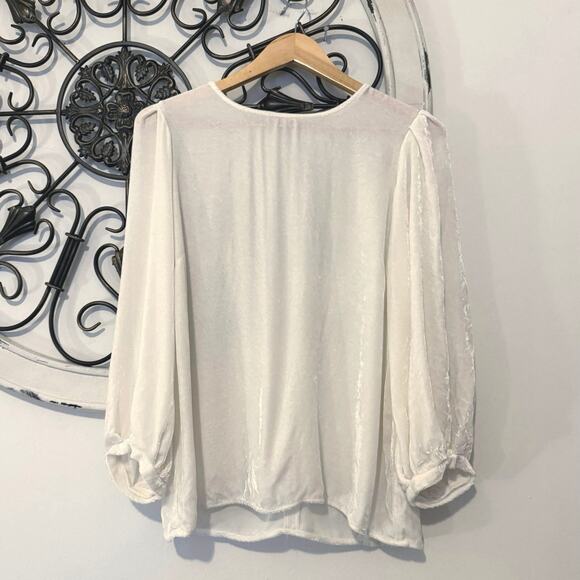 Velvet by Graham & Spencer Nancy Silk Velvet Top Ivory White Large Quiet Luxury - Picture 2 of 11